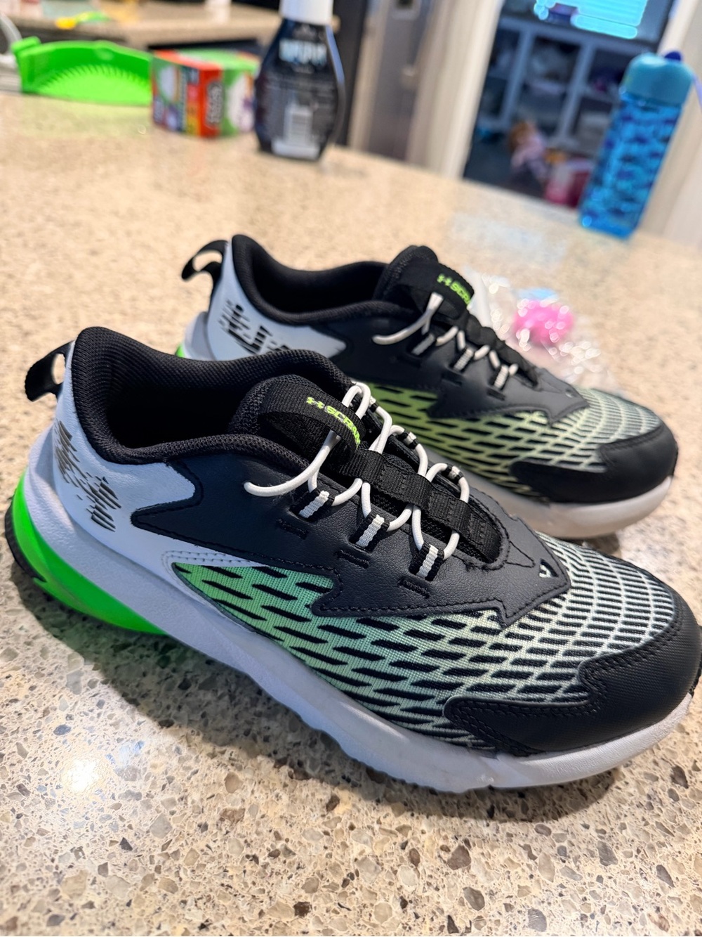 Under Armour Black and Neon Green Kids Sneakers size 3